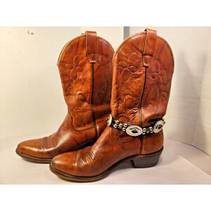 Vtg Wrangler Brown Leather Cowboy Boots with Silver Anklet western cowgirl 8.5